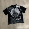 Unisex Oversized Box Fit Cotton Tee With Embroidered Rhinestone Washed Print Round Neck Short Sleeve Casual Top