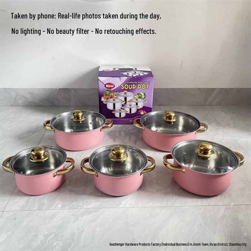 Stainless Steel 10-Piece Cookware Set: Thickened Milk and Soup Pots, Ideal Gift