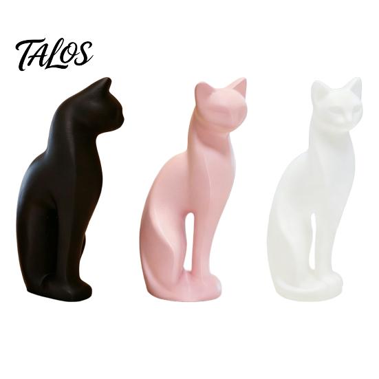 Nordic Style Cat Decor 3D Printed Kitten Sculpture, Minimalist Ornament Matte Geometric Design, Modern Home Black Pink White Statue in White,