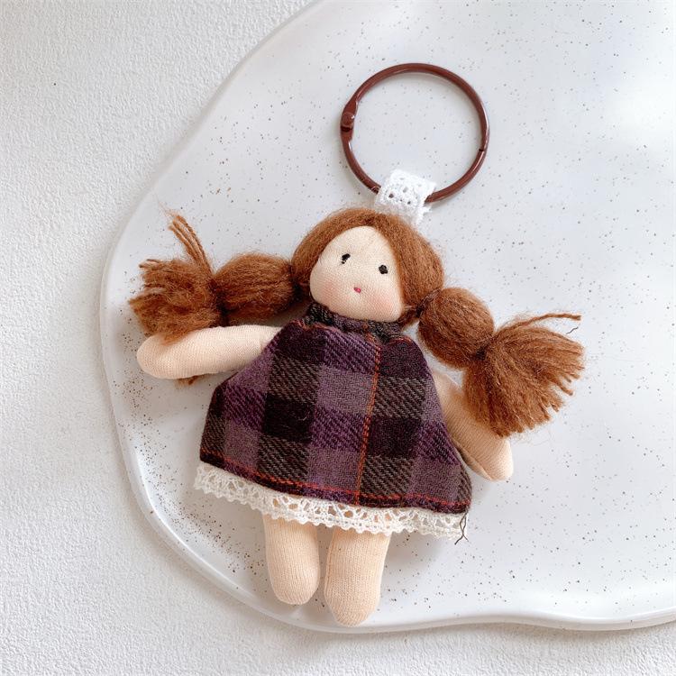 Cute Cartoon Doll In Floral Dress for Woman Girls Pendant Bag Decor Braid Accessory Fabric Plush Toy Decoration Bag Charm