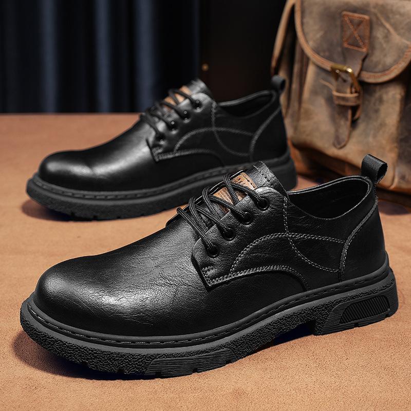 

Autumn and winter hot-selling large-size men s shoes genuine leather outdoor tooling round head low-top high-quality men s leather shoes 38 чорний