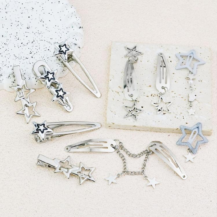 10Pcs/5Pcs Metal Star Barrettes Hair Clips Punk Pentagrams Charm Hairpin Hair Accessories for Women Fashionable Jewelry