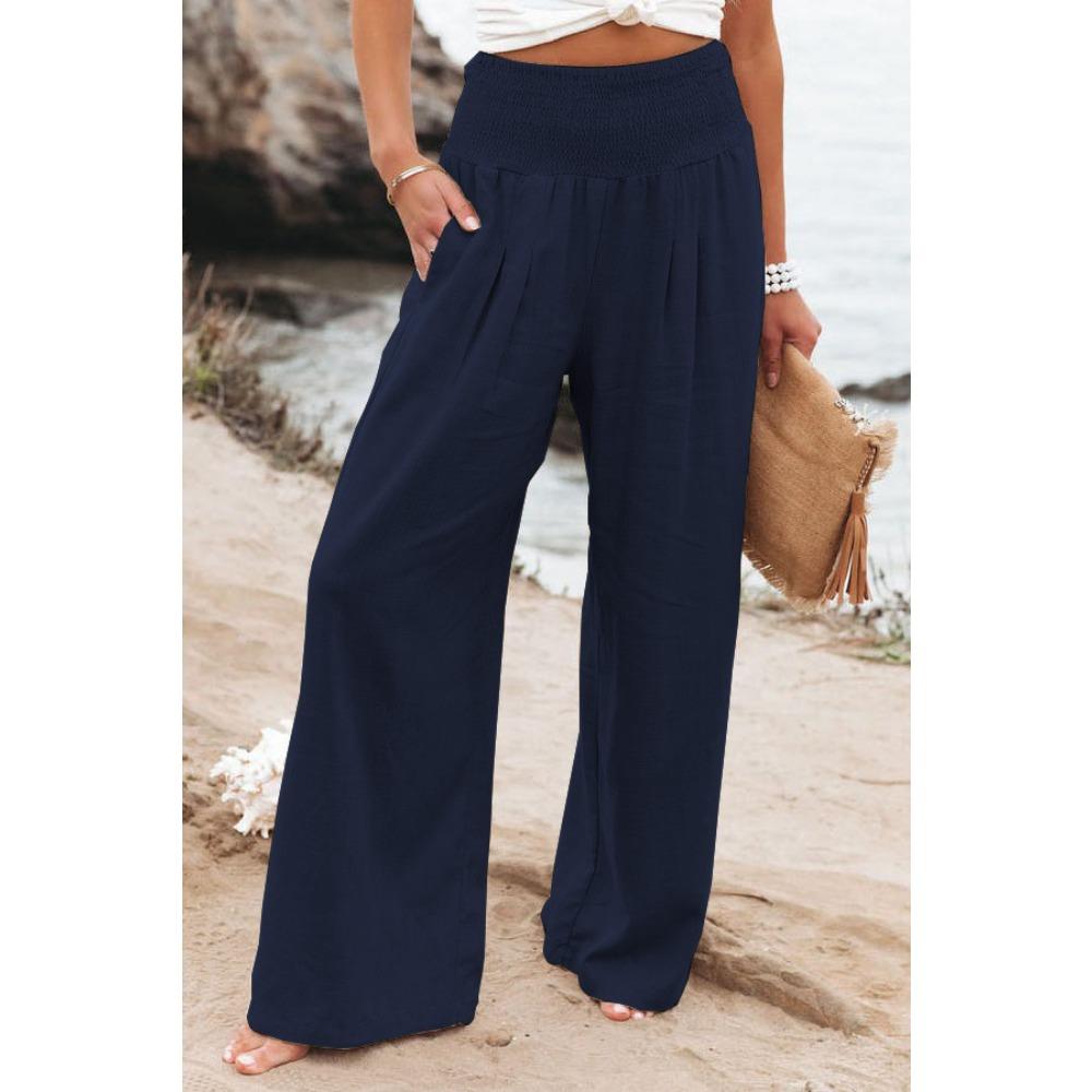 Pantaloni Casual da Donna con Coulisse, Vita Media, Gamba Larga da Spiaggia, Primavera ed Estate, Pantaloni Europei e Americani