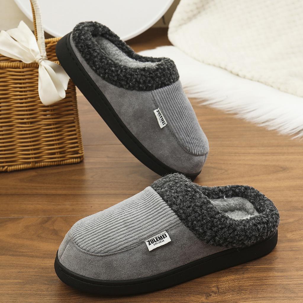 Fashion Winter Warm Men Fur Slippers House Non Slip Soft Shoes Comfort Flat Heel Home Indoor Bedroom Plush Slippers for Couples