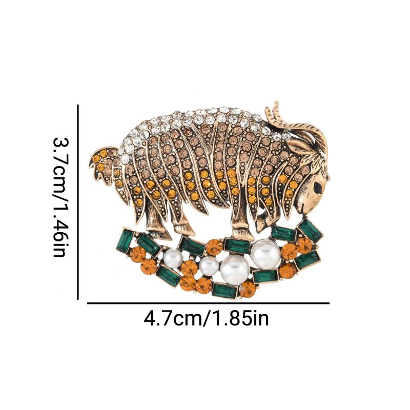 Shiny Sheep Goat Animal Brooch Rhinestone Pearl Decor Lapel Pin Elegant Women Jewelry for Coat Dress Bag Daily Decoration