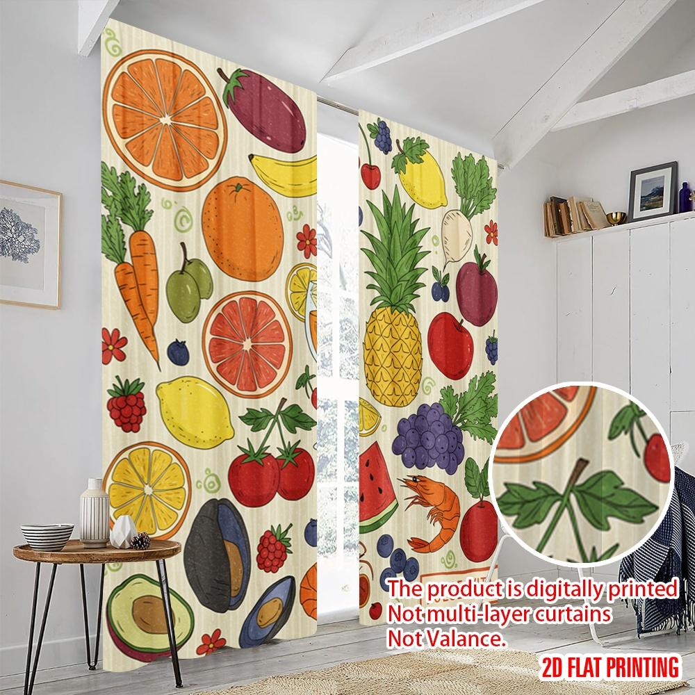 2pcs 2D flat printing Window Drapes Vibrant Fruit Fiesta 100% Polyester Without Electricity Seasonal Party & Holiday Decor