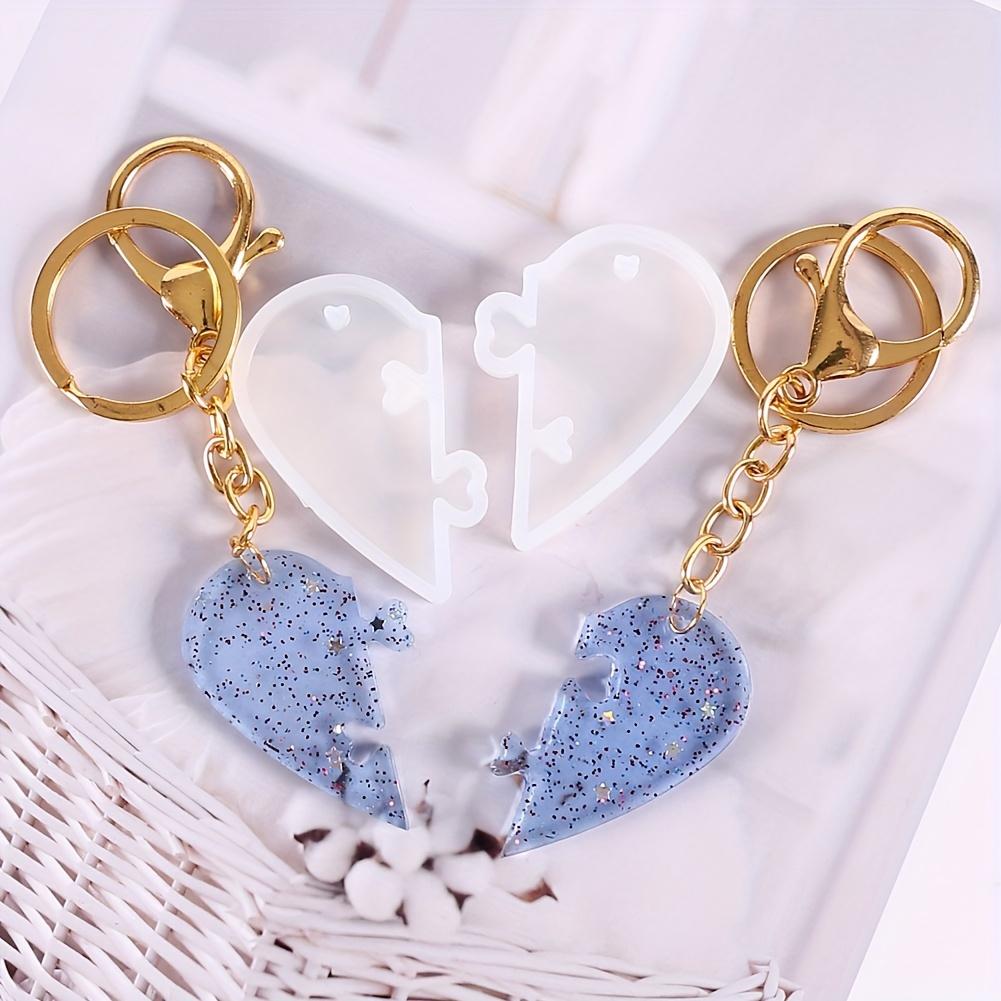 Silicone Heart-Shaped Resin Casting Molds, DIY Valentine's Day Couple Puzzle Pendant with Hole and Lock Clasp, Epoxy Craft Mold for Jewelry Making
