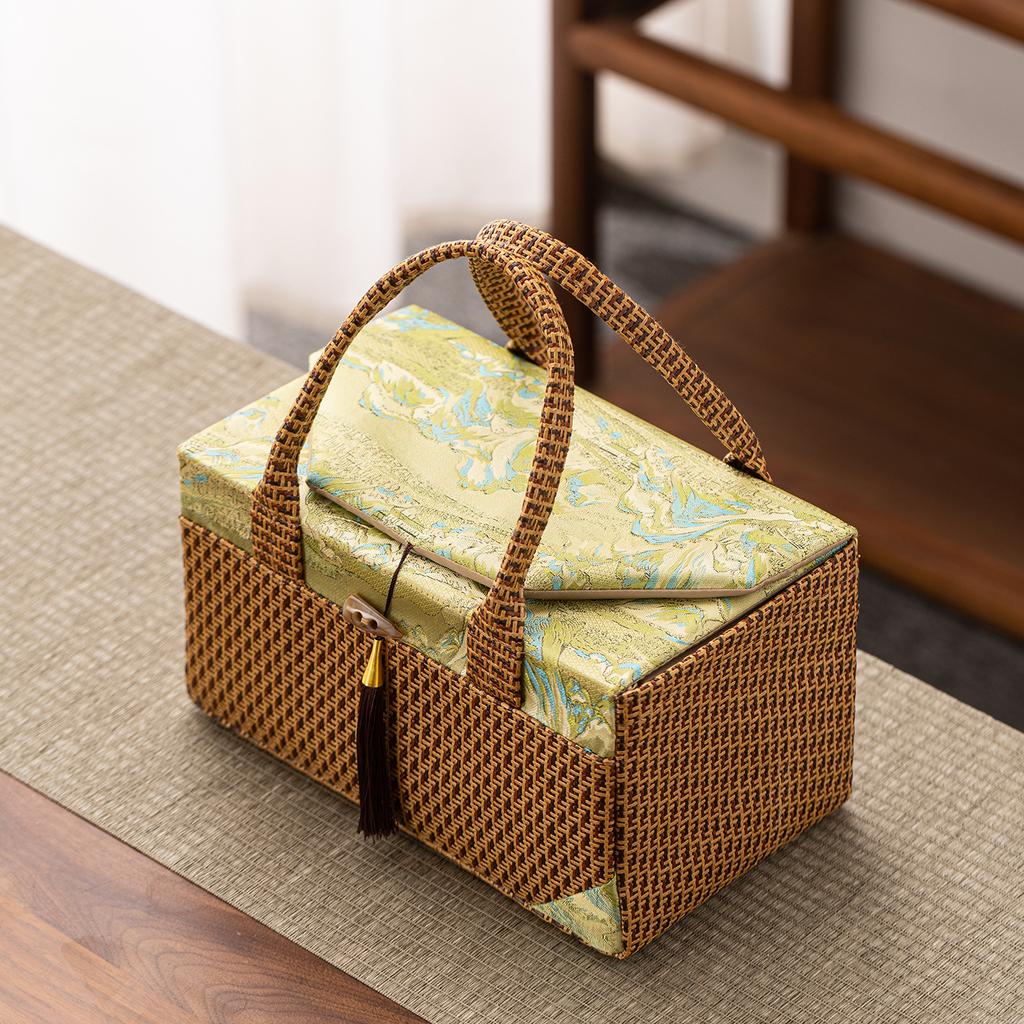 High End Rattan Woven Cloth Bag Ceramic Tea Can Packaging Box Multi Functional Universal Gift Cases Company Annual Meeting Box