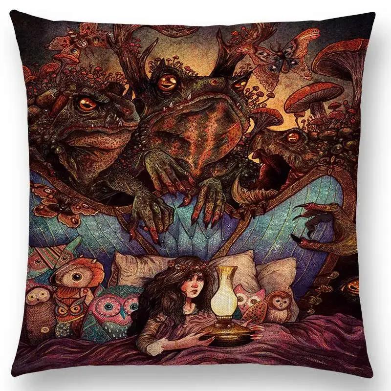 Dark Augury Bird Sofa Pillow Case Three Eyes Raven Steampunk Hummingbird Night Princess Lion Owl Cushion Cover