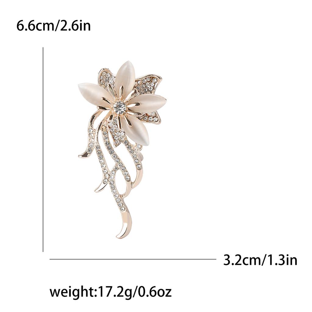 Fashion Temperament Rhinestone Opal Flower Brooch High-End Light Luxury Women'S Suit Coat Corsage Jewelry Pin