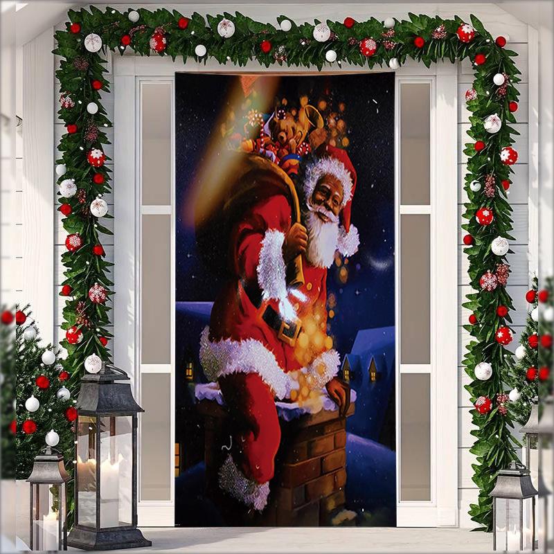 Stretch Fabric Christmas Door Tapestry - Santa Claus Gift Background for Holiday Parties