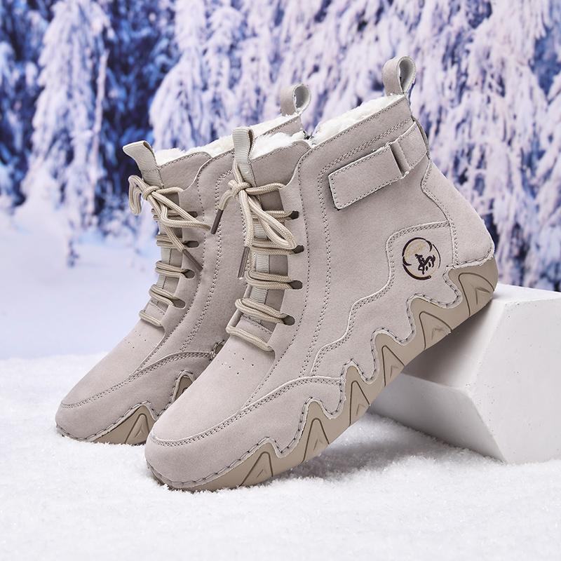 Damen High-Top Plüsch Freizeit-Sneaker Schneestiefel Handgefertigte Lederschuhe Stiefeletten Winter