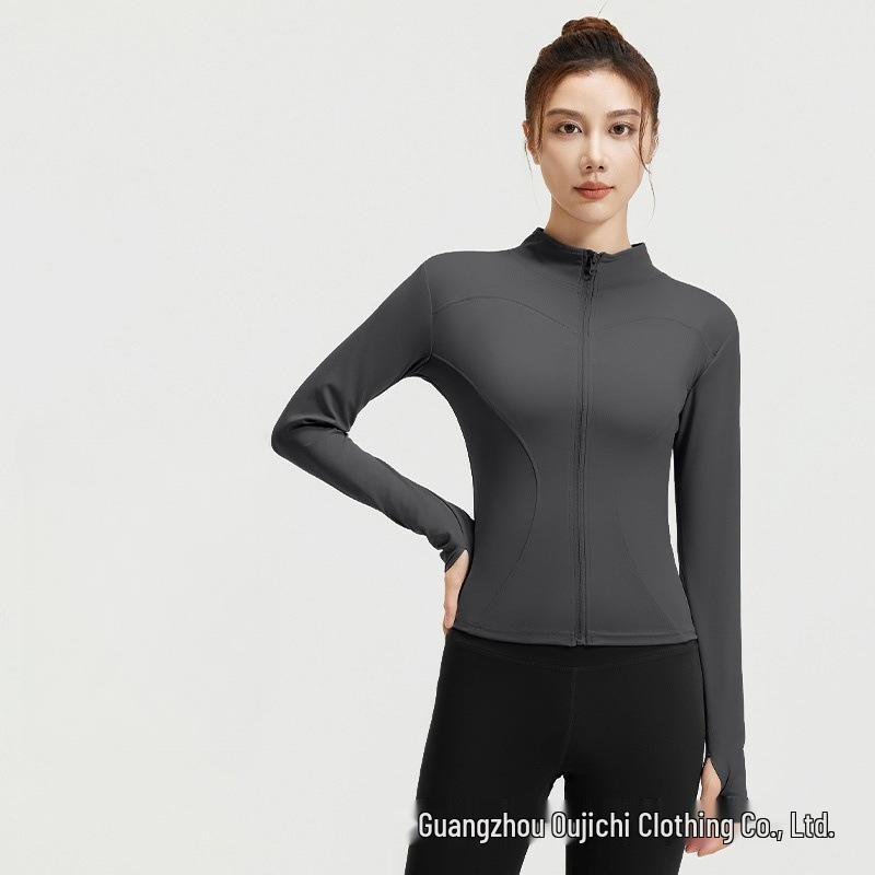 Giacca da Yoga da Donna Slim-Fit a Maniche Lunghe - Traspirante, ad Alta Elasticità, con Collo Alto, Top Fitness