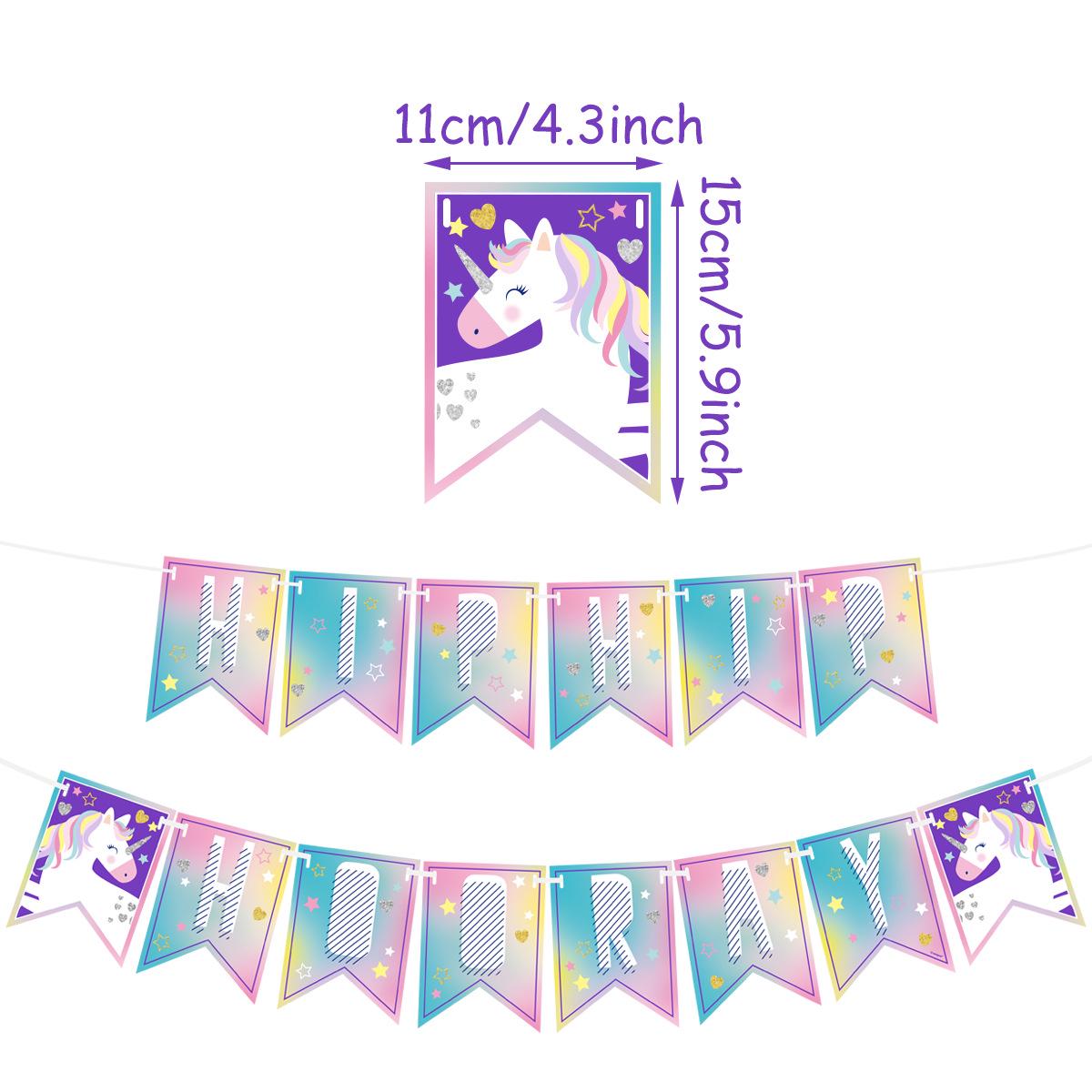 Unicorn Macaron Gradient  HIP HIP HOORAY  Birthday Banner Decoration Supplies One Size