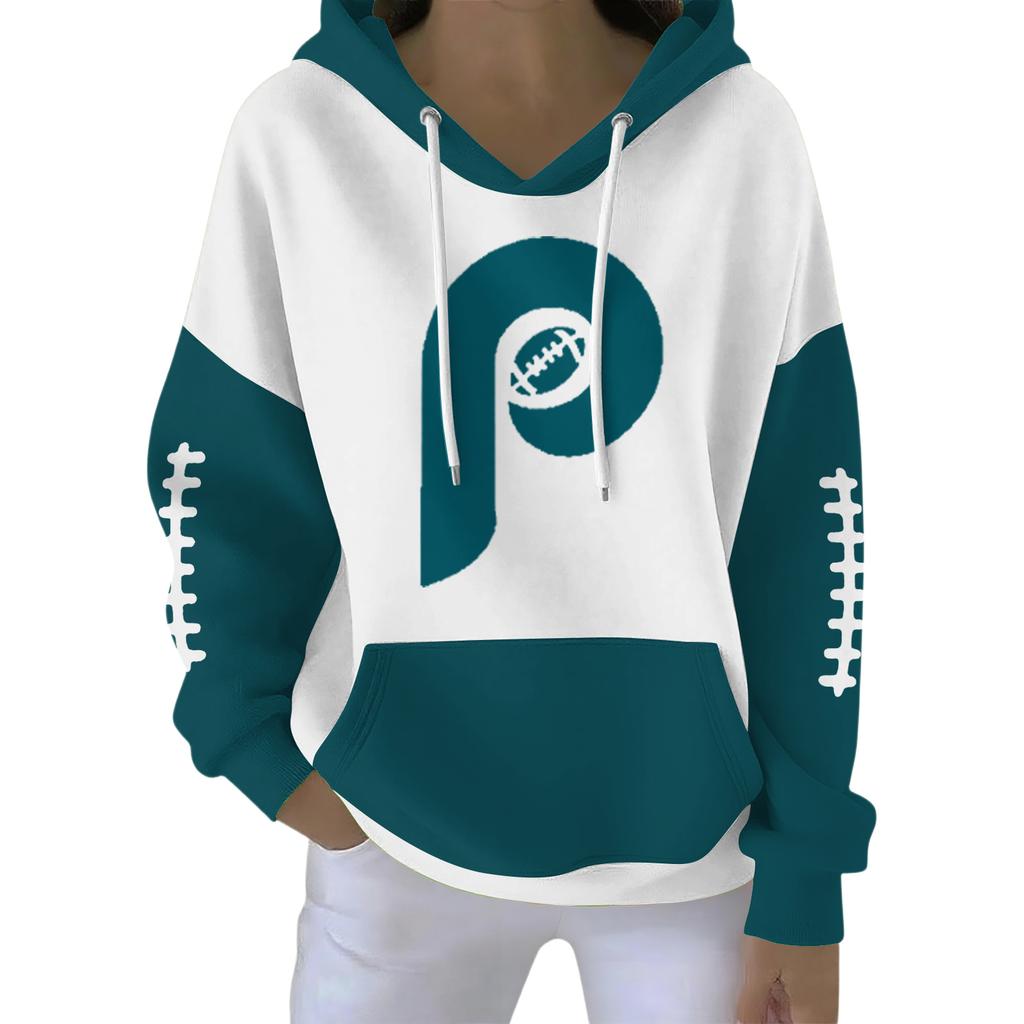 Ladies' Loose And Comfortable Casual Rugby Fun Printed Sports Hooded Sweatshirt