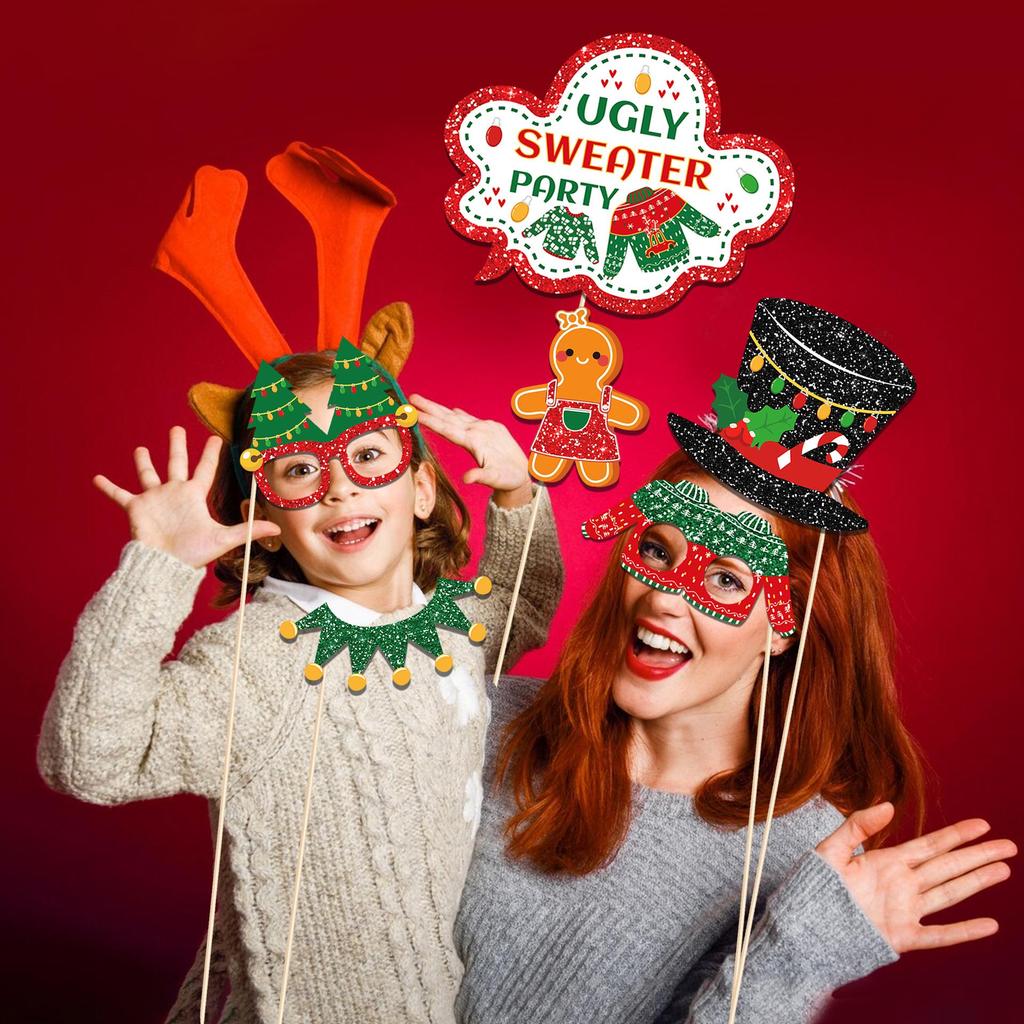45-teiliges Hässlicher Pullover Weihnachten & Neujahr Foto-Requisiten-Set für Partys