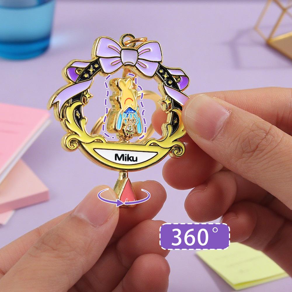 Rotating Enamel Keychain: Virtual Idol & Yellow Fish Robot Singer Pendant