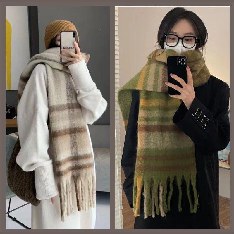 

Mohair Plaid Scarf Women Green Scarves Winter Thick Tassel Shawl Warm Rainbow Plaid Christmas Muffler Scarf new 2024 one size бежевый