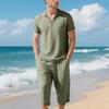 Men's Daily Casual Linen 2 Piece Outfit Lapel Long Sleeve Shirt & Long Pants Breathable Comfortable All-Match Wear Set