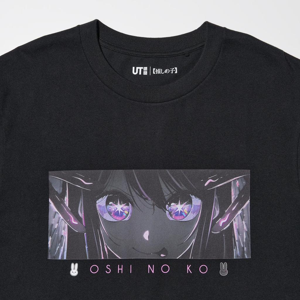 Uniqlo X Oshinoko Collaboration SS24 Versatile Minimalist Anime Print Crew Neck Short Sleeve T-Shirt Men Tops Black 473119-09