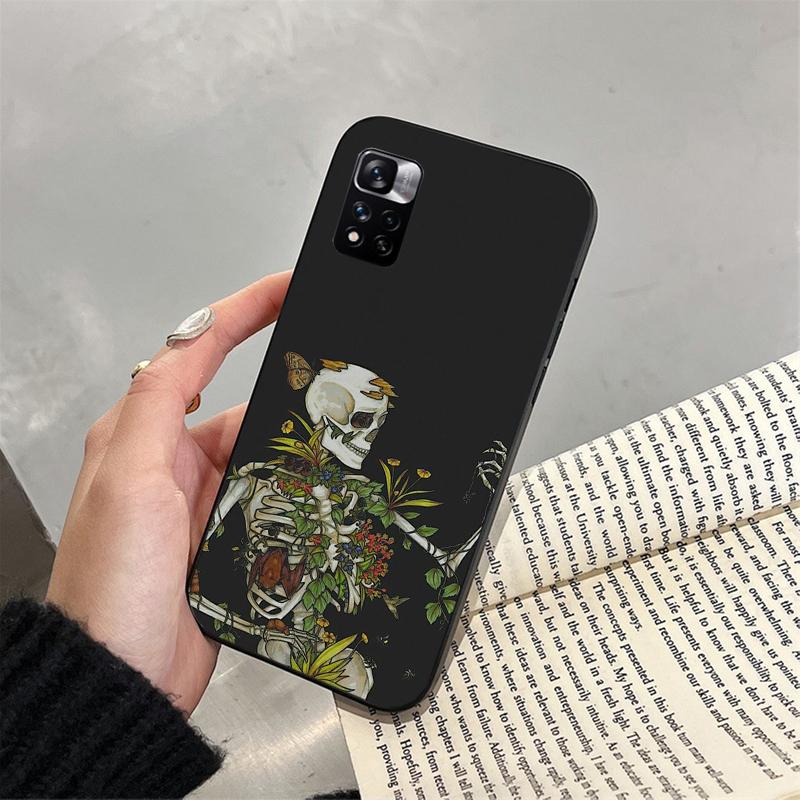Skelett in blumen Telefon Fall Für Xiaomi Redmi hinweis 13 12 Pro 11S 11 10 Pro 10S 12S Redmi 10 13C 9C