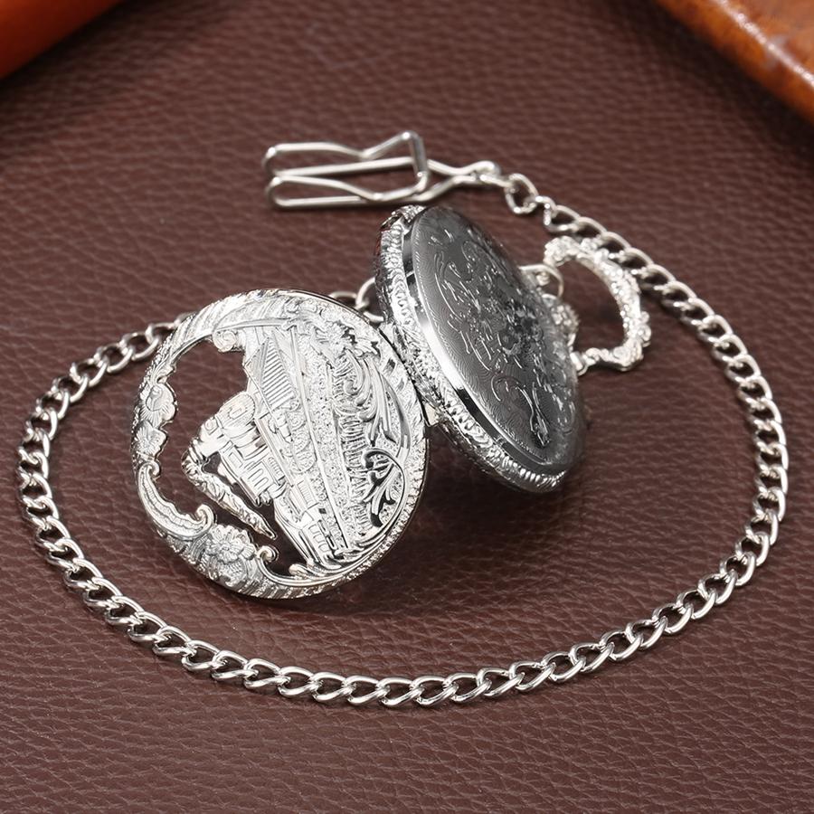 Světelné LED quartzové kapesní hodinky s dutou lokomotivou, steampunk quartzové FOB světelné hodinky pro muže a ženy