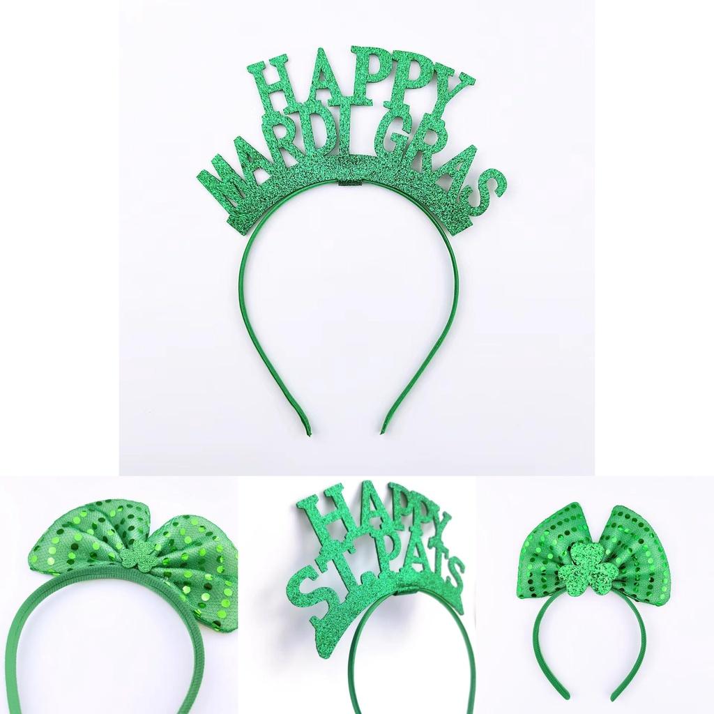St. Patricks Day Hair Band Bow Tie Shamrock Green Irish Headband Girl Party Gift