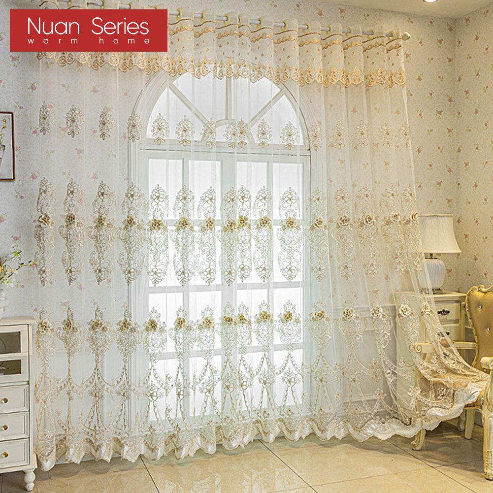 1PC Nuan Series European Style Luxury Three-dimensional Embroidery Transparent Sheer Curtain for Living Room Bedroom Window Decoration Home Decor