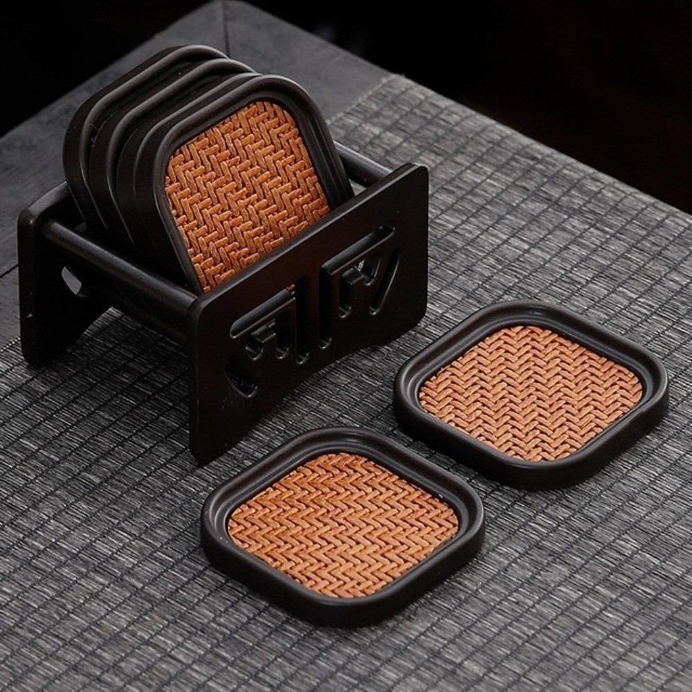 6pcs Anti-scalding Rattan Tea Coaster Set Chinese Style Tea Cup Holder Heat Insulation Mat  Home Use
