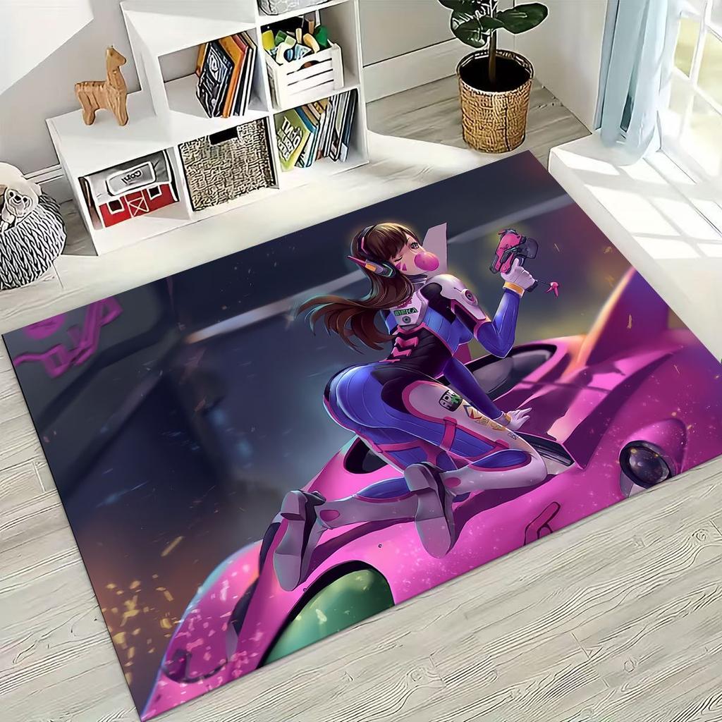 Game OW Overwatch D.VA Mei Reaper Cartoon 3D Rug for Bedroom Living Room Sofa Home Doormat Decor, Large Kids Non-slip Floor Mat