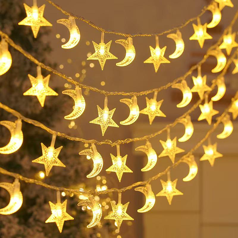 LED Pearl Star & Moon String Lights - Colorful Outdoor Tent & Camping Decor