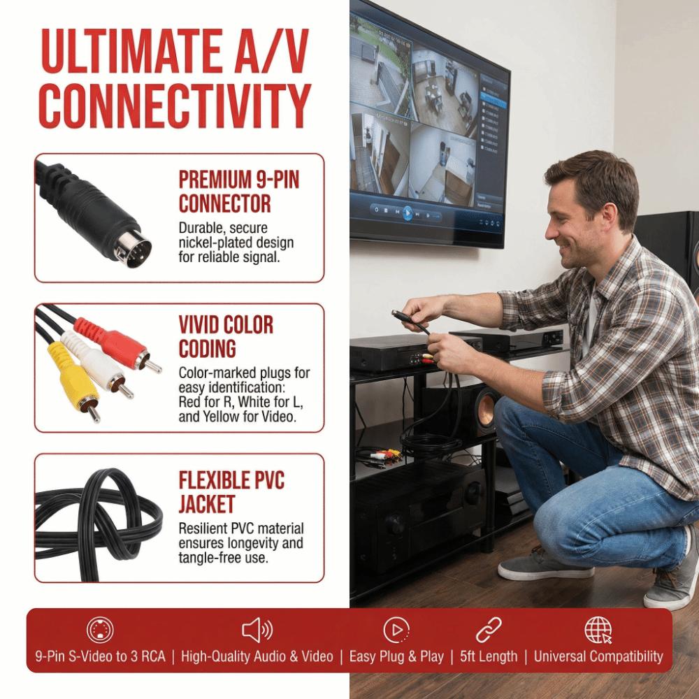 Nickel Plated Mini DIN 9 Pin to 3RCA Cable Plug and Play Mini DIN Cable  Audio Equipment