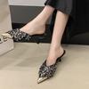 Spitze Zehen Stiletto Hoher Absatz Baotou Halbschlepp Sommer Neu Strass Blume Fee Wind Metallkopf Kalte Hausschuhe Draußen Tragen