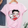 Betty Boop with Pudgy Dog Shirt Vintage Women Summer Cotton Short Sleeve Retro Cartoon Girl Graphic Printed Casual Daily Outfit