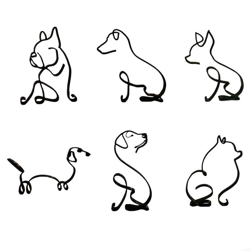 62KD Wrought Iron Dog Sculpture Minimalist Art Desktop Ornament Metal Animals Statue