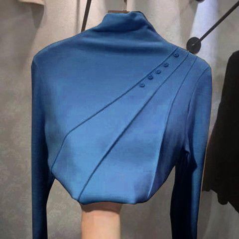Nuovo Stile Primaverile Maglietta Calda a Collo Semi-alto Manica Lunga da Donna Stile Velluto Tedesco Vestibilità Aderente Top