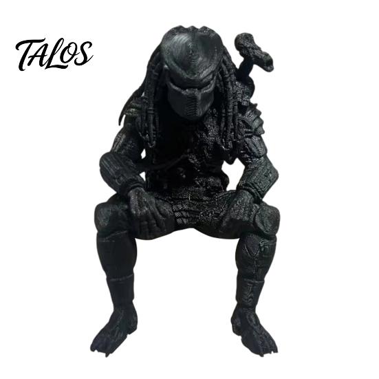 Matte Black Mecha Figurine 3D Printed Predator Figurine, Desktop Edge Sitter Statues, Mini Sci-fi Custom Statue Figure, Alien Warrior Sculpture