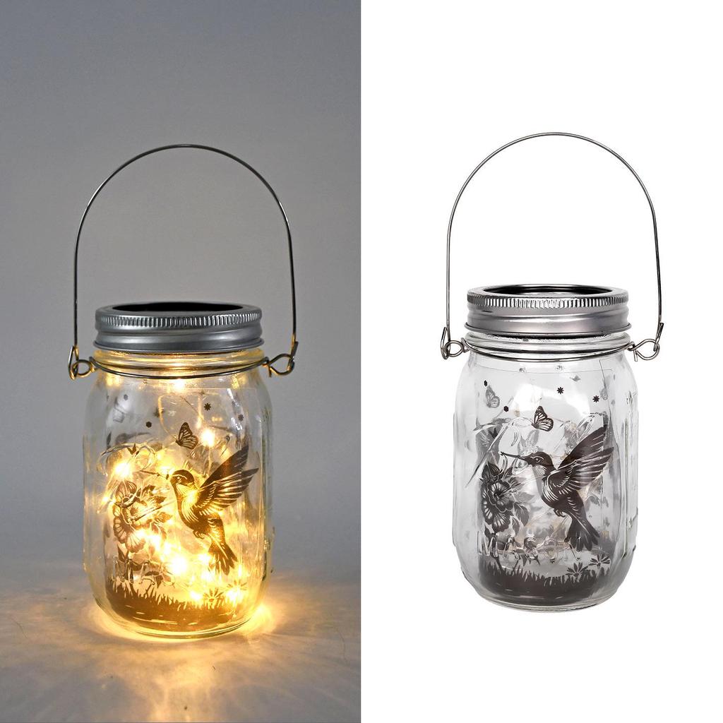 DIY Frosted Solar Mason Jar Lantern with Firefly Waterproof String Lights for Yard Lighting