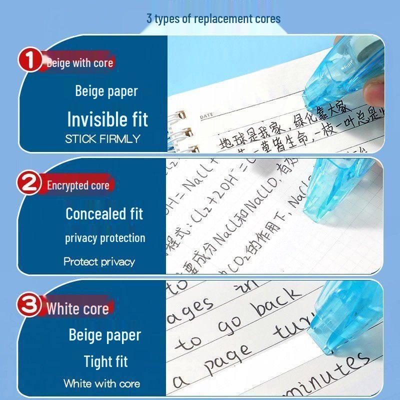 Portable Three-in-One Beige Push-Type Correction Tape with Replaceable Reinforced Core