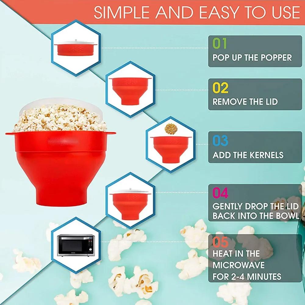 Foldable Silicone Popcorn Bowl Microwave Safe Heat Resistant Large Capacity with Lid Dishwasher Safe for Leisure Time Enjoyment
