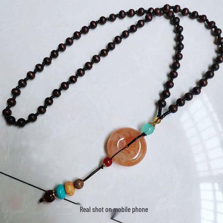 Náhrdelník s jantárovým príveskom v etnickom štýle, retiazka na sveter