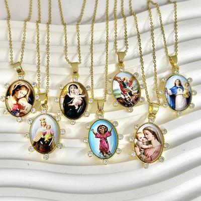 Collar Colgante Ovalado de Cobre con Encanto de Moda y Retrato de la Virgen María para Parejas, Uso Diario, Fiesta