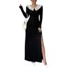 Women's Temperament Long Sleeve Lace Splicing Slimming Side Slit Dresses