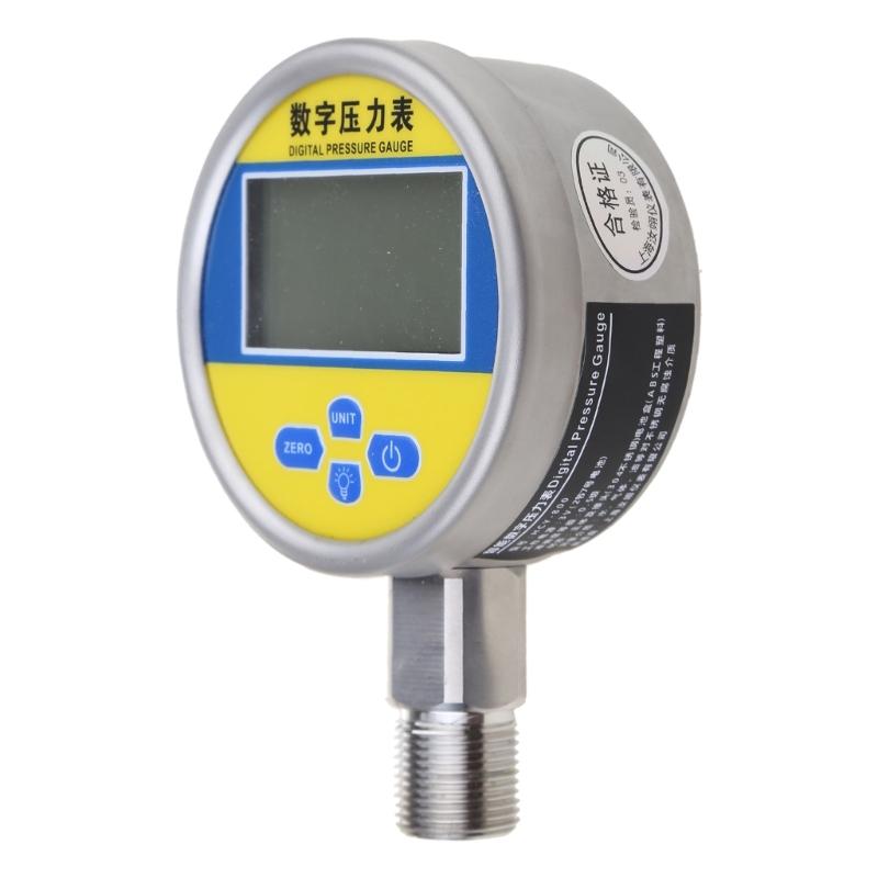 Digital Hydraulic Industrial Pressure Gauge Lower Mount Battery Powered Large LCD Dispaly Reset Function 5 Units Durable