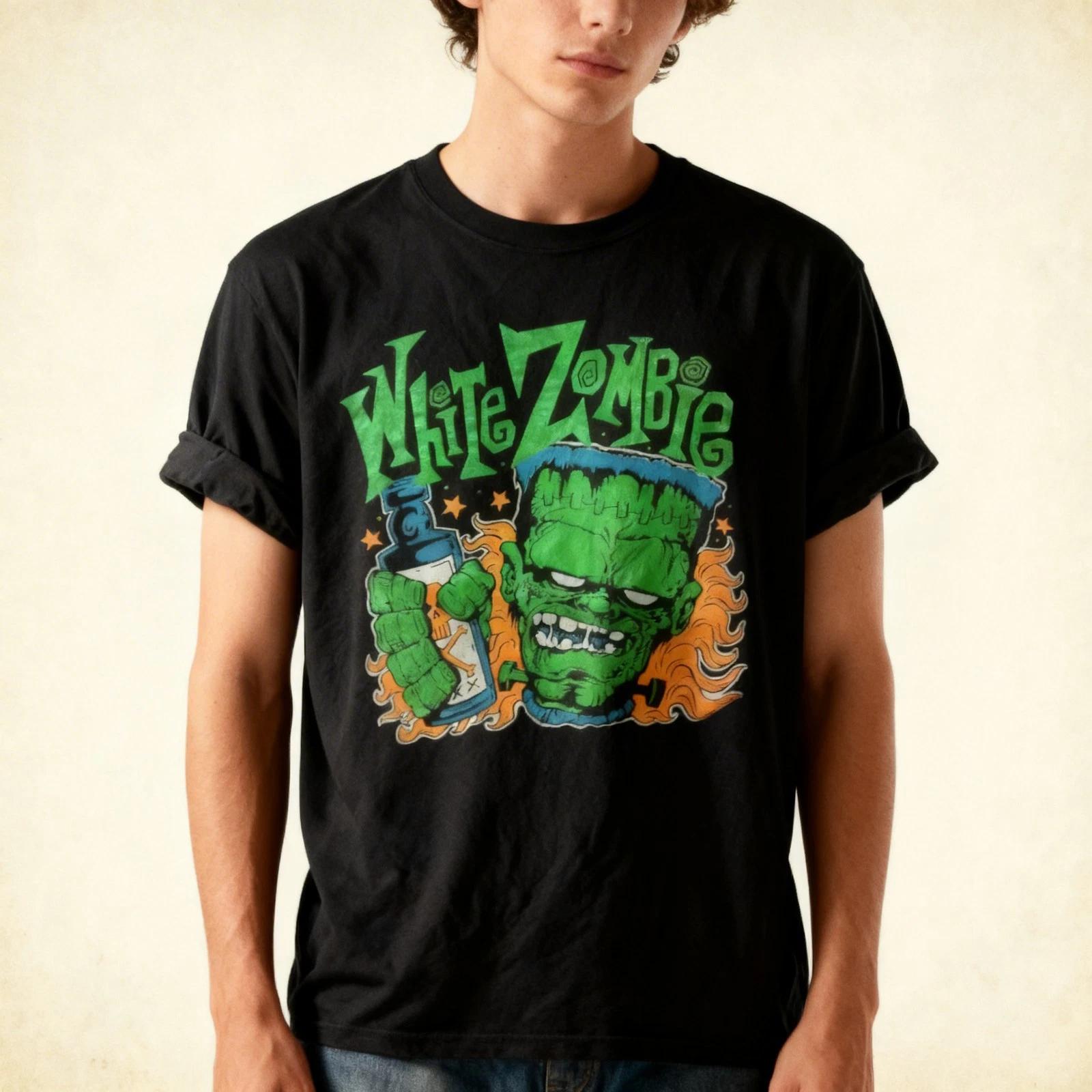 Rare White Zombie Short Sleeve Cotton Black All Size Gift Shirt S
