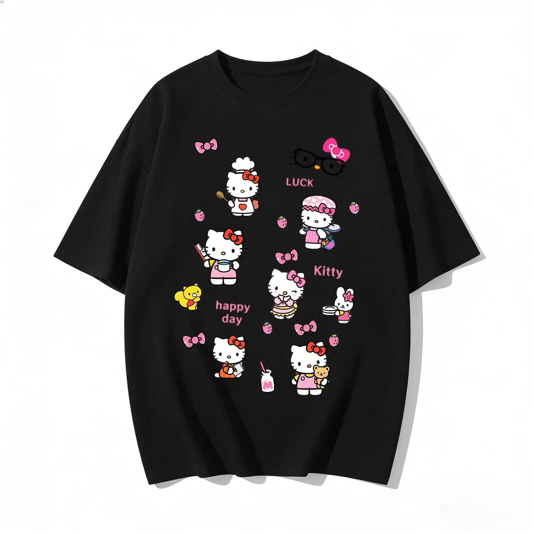 

2026 new Summer Cute HelloKitty TShirts Soft Cotton Short Sleeve Tees for Parents Kids Breathable Casual Daily Outfit Tops S