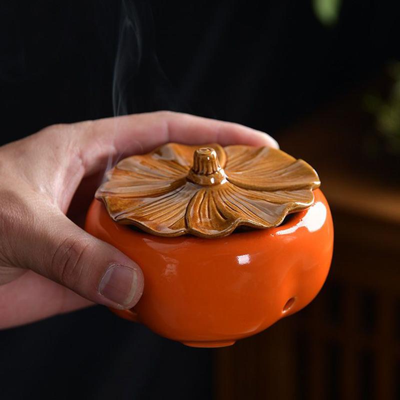Persimmon Shaped Incense Burner, Ceramic Aromatherapy Burner, Small Incense Insertion, Home Indoor Tea Room Decoration, 1Pc
