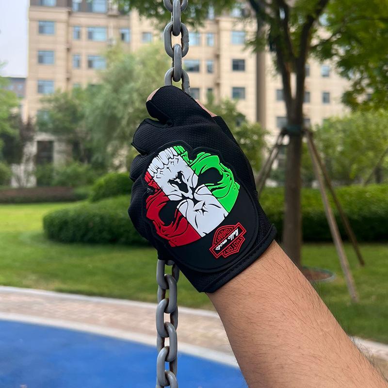 Cycling Half Finger Gloves Men's Outdoor Sports Breathable Electric Vehicle Bicycle Racing Skull Fishing Fitness