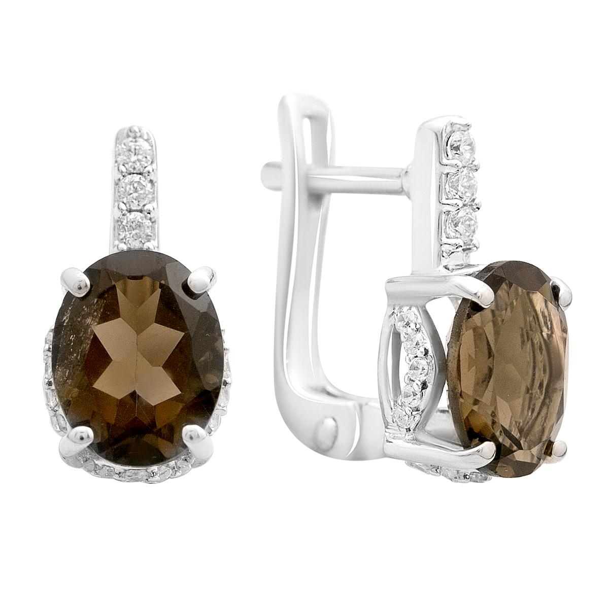 

Silver earrings with natural rauchtopaz (smoky quartz) 3.725ct, with cubic zirconias (2207252) смокі топазу кольору