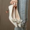 French White High Heels Women's Thin Heels 2025 New Temperament Pointed Shoes Pearl Bow Small Heels Women's Single Shoes